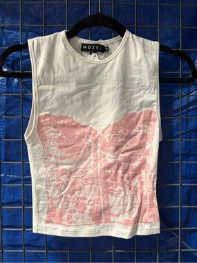 Motel White Tank with Pink Corset Graphic